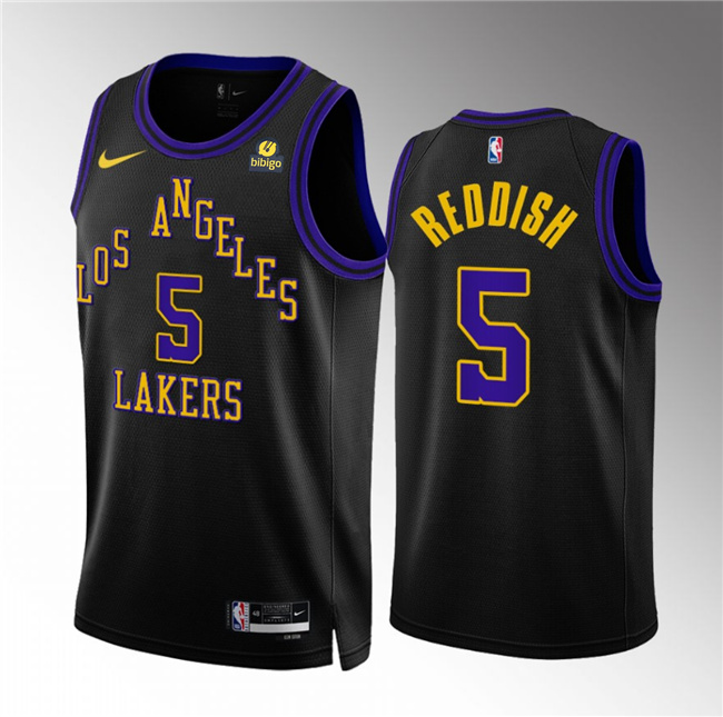 Men's Los Angeles Lakers #5 Cam Reddish Black 2023/24 City Edition Stitched Basketball Jersey